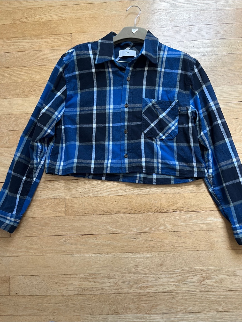 Aritzia TNA Plaid Cropped Flannel Button-up Shirt Jacket Shacket Size S